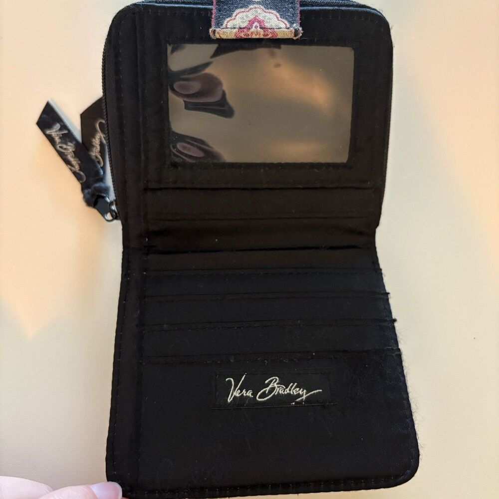 Vera Bradley Women's Trifold Wallet in Retired Classic Black Paisley Pattern - Picture 3 of 5